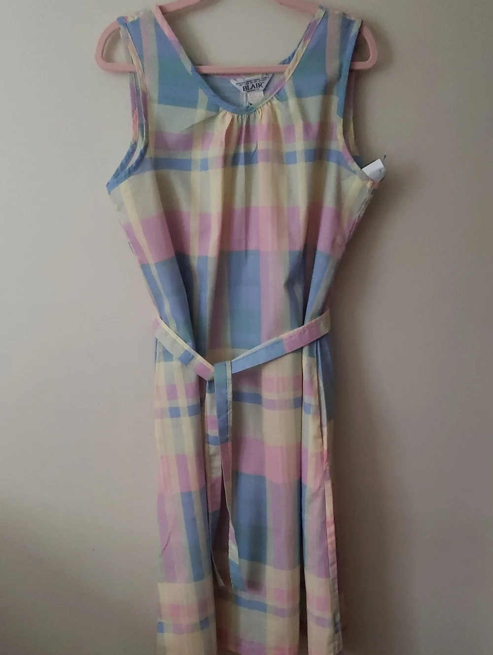 Vintage Blair Pastel Plaid Midi Dress in Pink, Blue, Yellow, Cream W/ Belt